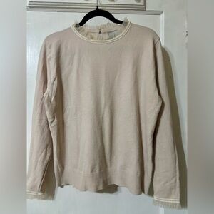 Liv Milano beige long-sleeve knit pullover with lace and rhinestone size Large